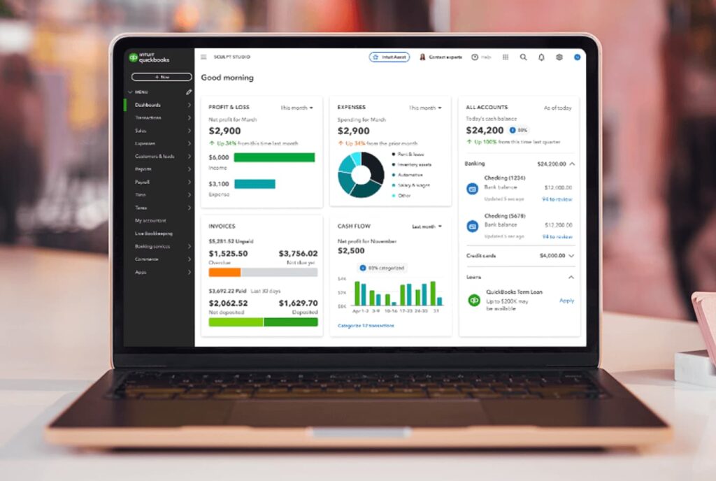 QuickBooks Online accounting, Cloud Accounting, Cloud Based accounting system. QuickBooks online dashboard