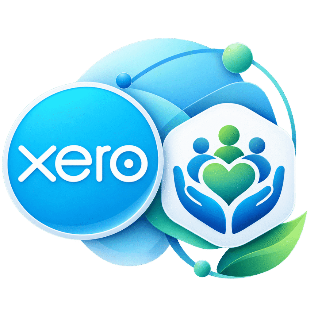 Xero logo beside a charity support icon representing charity accounting migration to Xero